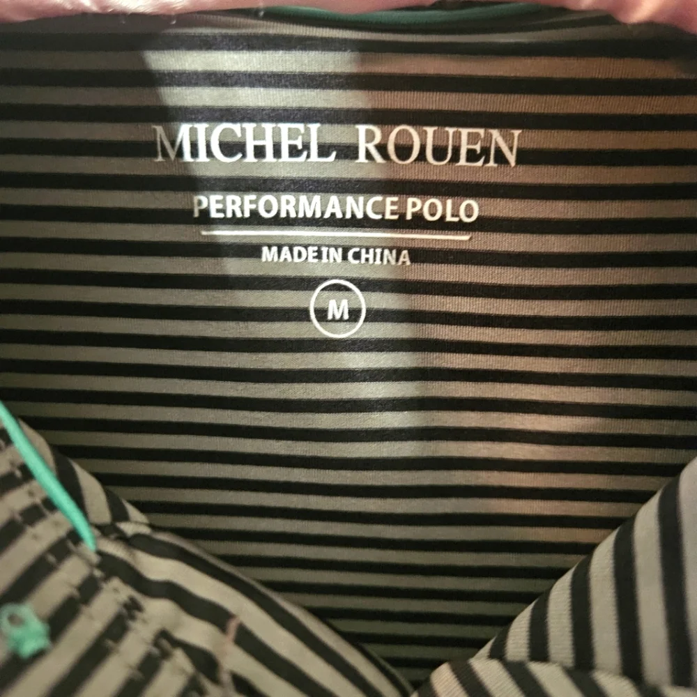 Michel Rouen Performance Polo Men's Black Striped Shirt Size Medium‎